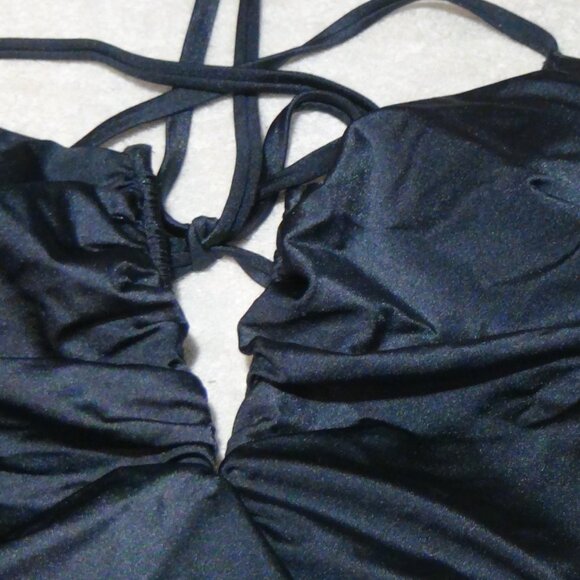 Shade & Shore Gray Extra Cheeky High Leg V-Wire Plunge Women's Swimsuit L XL 18 - Picture 5 of 16